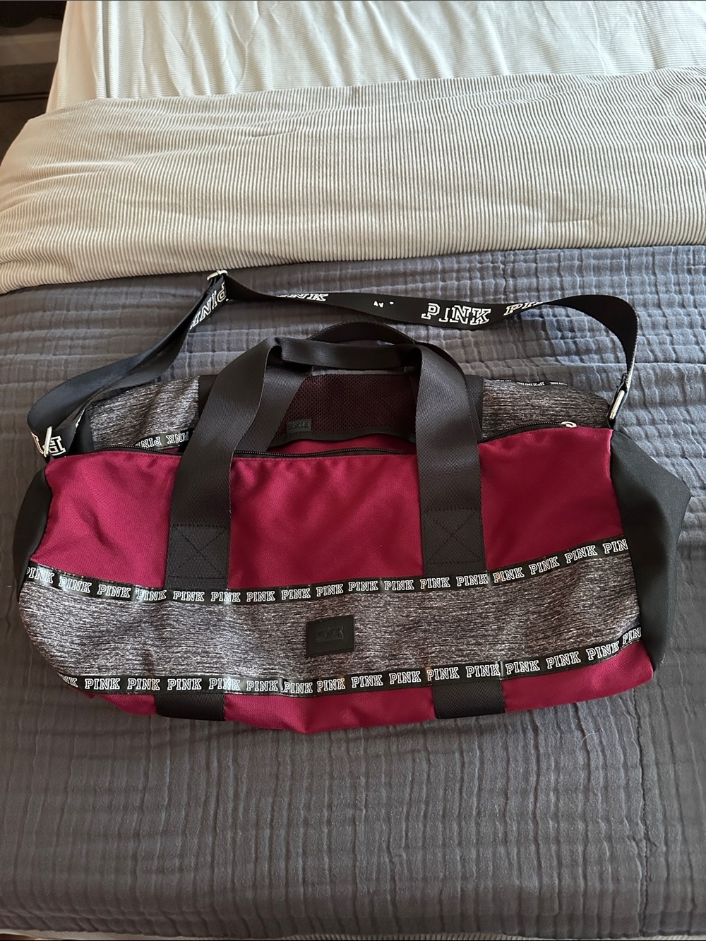PINK Victoria's Secret Gym Bag - Maroon and Heather Gray